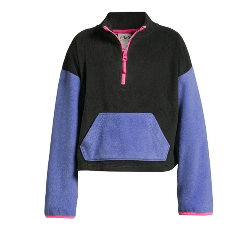 Athletic Works Girls Microfleece Quarter-Zip Black, Purple and Pink Pullover NWT